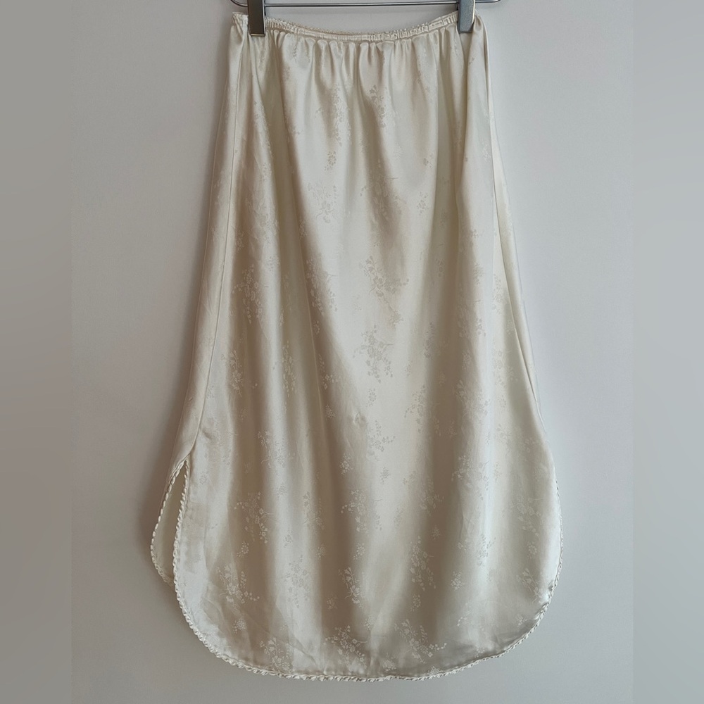 VINTAGE French Maid Half Slip Skirt Curved Hem Satin Floral Jacquard Lingerie